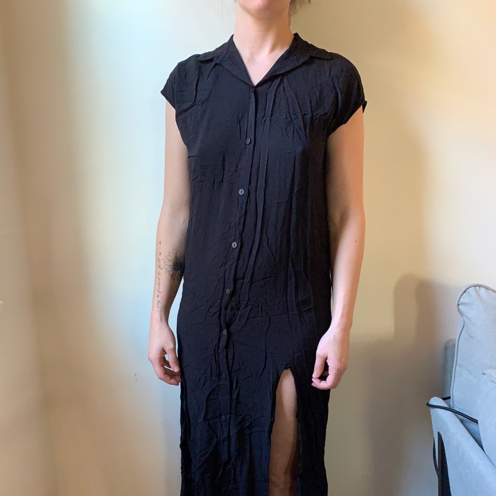 Black midi button down shirt dress